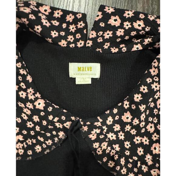 NWOT MAEVE Black Short Sleeve Sweater w Floral Collar size XL - Picture 2 of 4